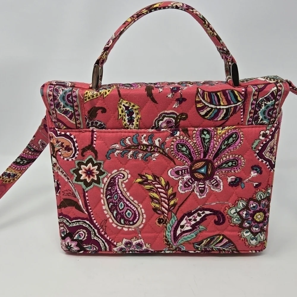 VERA BRADLEY CALL ME CORAL TURN LOCK HANDBAG CROSSBODY TOP HANDLE PURSE WOMEN